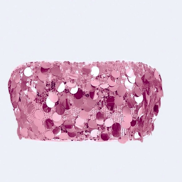 Beautiful Pink Sequined Tube Top - Picture 3 of 5